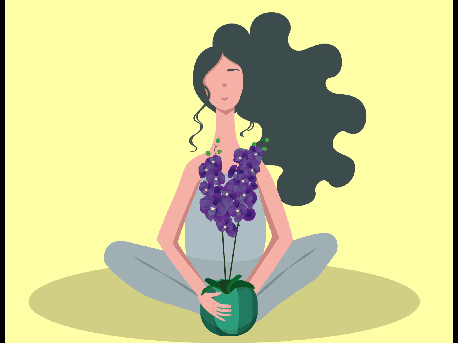 Girl with orchid animation adobe illustrator after effect aftereffects animation girl illustration motion design plant plants vector