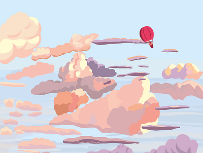 Float Away adventure art balloon children clouds colours editorial fantasy illustration nature pink red scenery sky storybook travel wanderlust