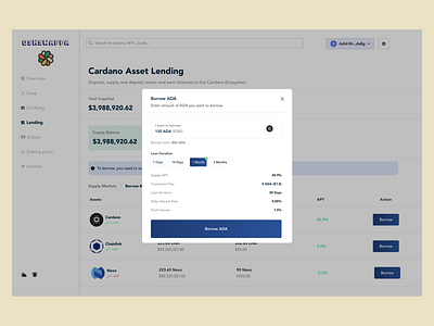 Crypto Lending : Borrow Modal design ui web3