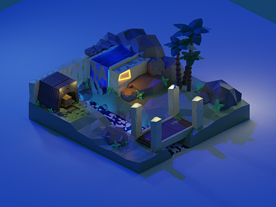 Ruins first try low poly mine cart ruins