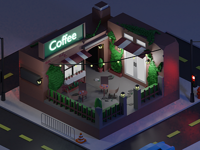 Low Poly Coffee Shop cars coffee front page light likes low low poly poly polygon runway starbucks