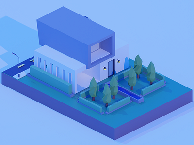 Low Poly Simple Modern House blender design drawing front page house low low poly modern poly trees