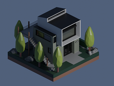Low poly modern house blender house low low poly modern poly trees