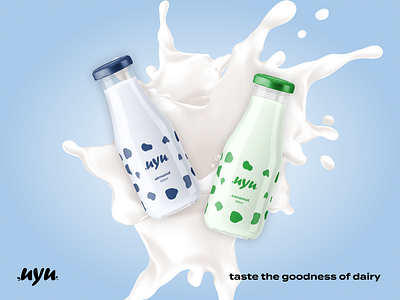 uyu-taste the goodness of dairy(2) beverage brand branding clean design drink eat flavors flavours food fun illustration logo milk minimal mockups modern product typography