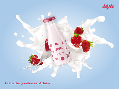 uyu-strawberry flavour bevarages brand branding clean design drink eat flavour food fun illustration logo milk minimal mockups strawberry