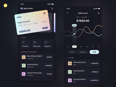 Mobile Banking app banking banking app card clean color dark finance financial fintech minimal mob money pay payment system savings statistics ui ux wallet