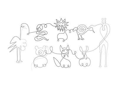 One-line zoo, line art illustration by Alisa Abramova on Dribbble