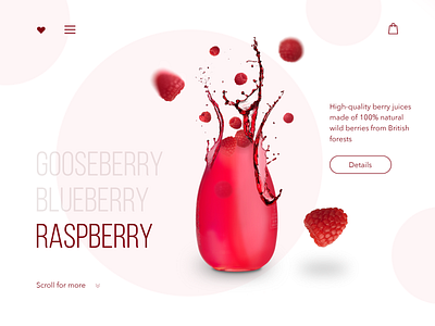 Raspberry juice web interface, UI UX advertisement berries collage design front page juice photoshop raspberry ui ux web design web interface website сок