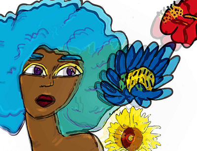 Flowerchild afro afrofuturism beauty bright color combinations colorful colors concept art design flowers freethinker hippie lotus lotus flower sunflowers