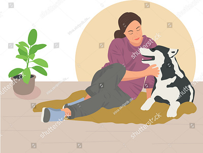 The girl sits on the floor and hugs the dog. Flat illustration, adobe illustrator adobe ilustrator art design flat design flat vector illustration minimal vector