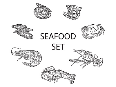 Set of seafood, hand-drawn vector illustration.