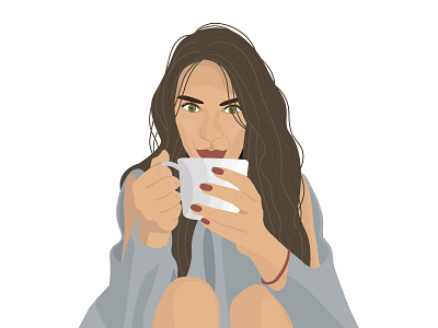 The girl is holding a cup. Flat illustartion, vector.