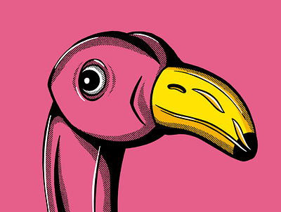 The Pink Flamingo art bold lines bright colors halftones illustration print procreate art true grit texture supply