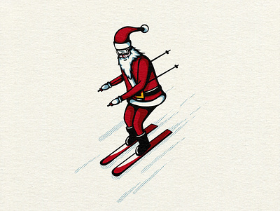 Santa Tries Skiing art bold lines bright colors christmas halftones illustration true grit texture supply