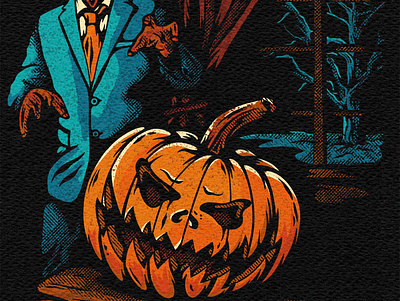 Fright Night art bold lines halftones halloween illustration procreate art pumpkin true grit texture supply