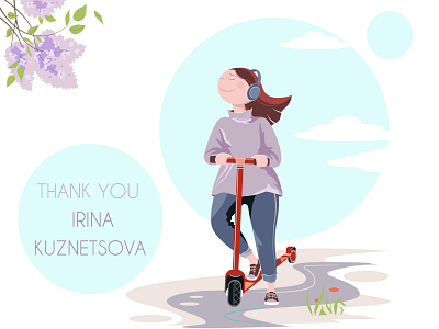 Enjoy spring and find inspiration ) girl happy illustration inspiration mood scooter spring vector walk walking