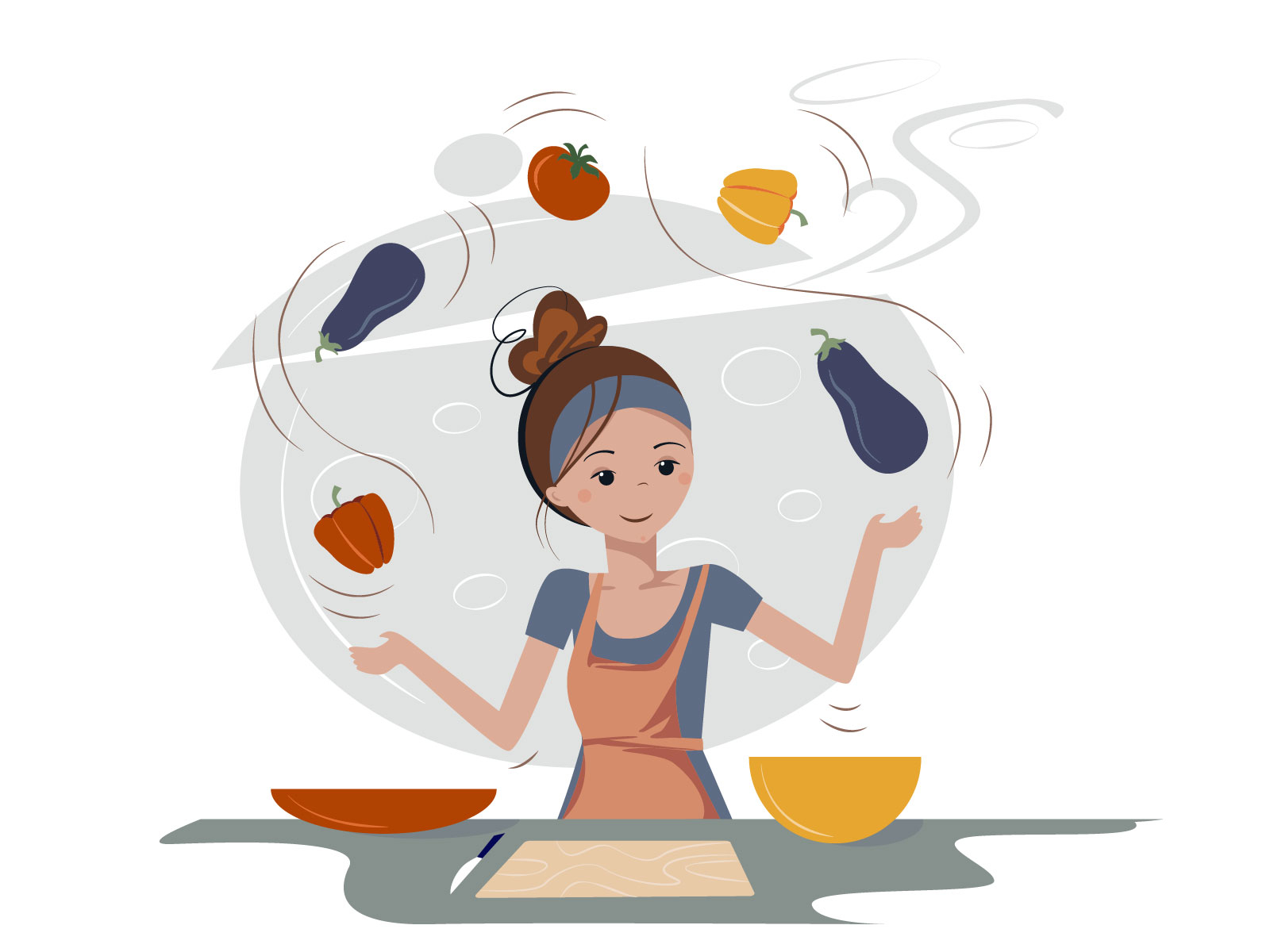 Cute cartoon woman cooking healthy food on the kitchen by Tatiana Bauskova  on Dribbble