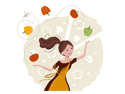 Cute cartoon woman makes vegetables pizza cartoon cooking cute food fun girl happy illustration kitchen mood pizza restaurant vector vegetables woman