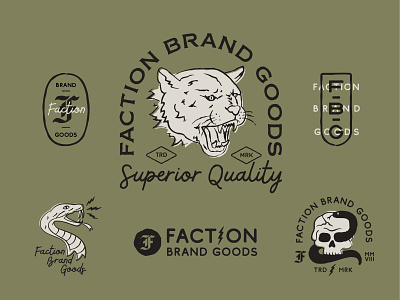 Faction Brand Goods apparel badge brand goods branding cougar emblem hand drawn identity illustration lightning lion logo retro seal skull snake vintage