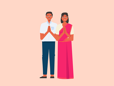 Greeting character couple crafttorstudio design freebie greet greeting husband illustration illustrations indian man ui vector welcome wife woman