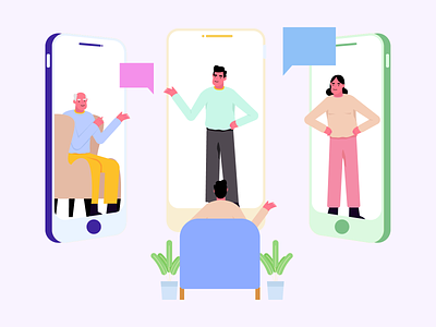Zoom Meeting call character chat chatting design discuss discussion freebie friends group hangout illustration illustrations meet meeting mobile office ui vector zoom call