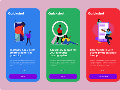 Onboarding screens for quickshot mobile app design mobile design productdesign ui design ui designer uidesign uiux designer uiuxdesign user interface design