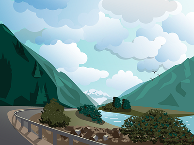 Elbrus illustration mountains road vector