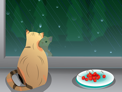 raining cats and dogs cat illustration rain vector window