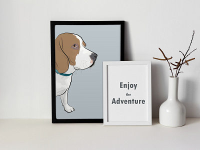 Sir Cooper: framed pet portrait of a beagle adobe illustrator beagle blue branding dog illustration flat illustration frame illustration minimal
