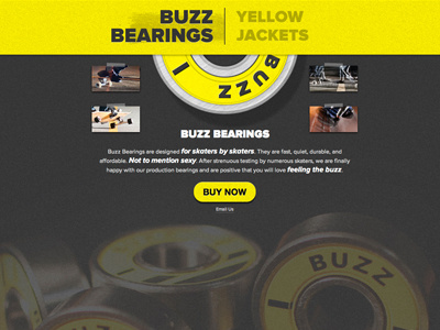 BuzzBearings.com black designed in browser ui website yellow