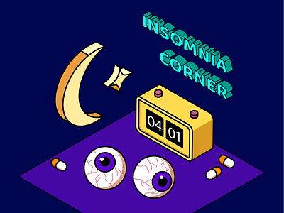 insomnia corner 👀 adobe illustrator colorful design design art eyeball illustration illustrator insomnia inspiration isometric art moon pill process stars ux vector