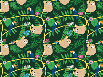 Rainforest Sloth & Toucan Pattern birds design illustration pattern print rainforest seamless sloth toucan tropical