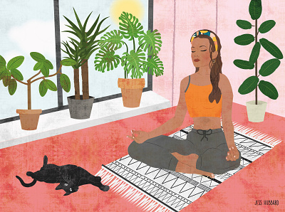 Health & Wellbeing Print cat health illustration meditation print self love wellbeing