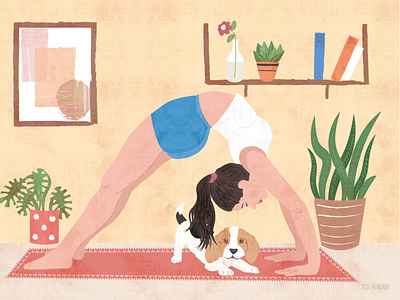 Yoga girl and her dog print dog illustration print self care self love yoga yoga pose
