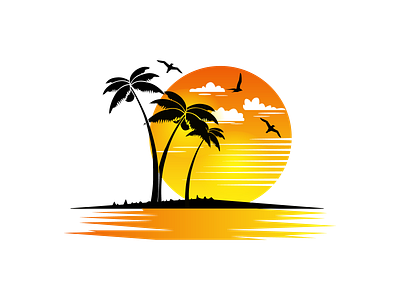 Summer animal beach birds chill day dribbble flat illustration logo sunset vector
