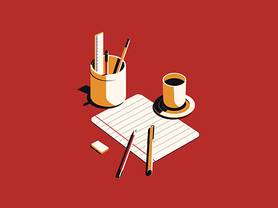 RESUMING adobe illustrator coffee cup color desk illustration illustration digital interior minimalism modern illustrations notes paper pen pencil stationery urban art workspace