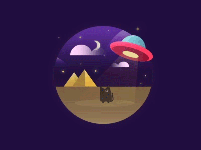 UFO In Egypt cat icon illustration motion ufo
