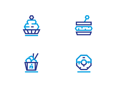 Food Icons blue cupcake donut food icon muffin sandwich stroke sweets wok