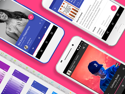 Material Design kit android bright bright color discover feed media player playlist sketch ui