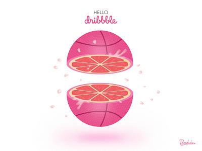 Hello Dribbble!!! art dribbble dribbble ball dribbble invite grapefruit hello hello dribbble illustration illustrator juicy orange pink pinky vector vector art