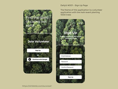 Vo-Green App app dailyui design app forest mobile portfolio sign up tree ui ui design uiux design volunteer