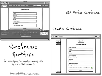 Wireframe Edit Profile & Register Page design edit profile low fi redesign register ui web website wireframe