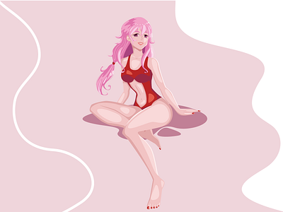 inori beach anime character girl illustration inori swimming swimsuit vector