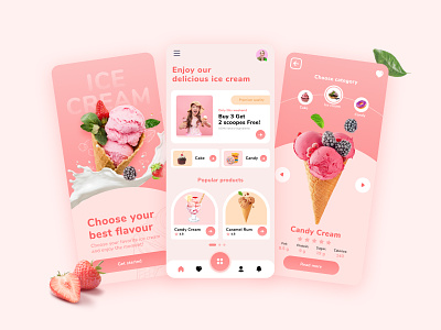Ice Cream App UI Design app app design candy design ecommerce food graphic ice cream interface ios mobile app mobile ui sweet ui ux