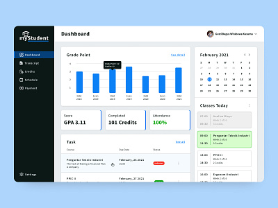 Student Dashboard Design chart college crm dashboard education graphic design home page landingpage saas student ui uiux university web web app webapp