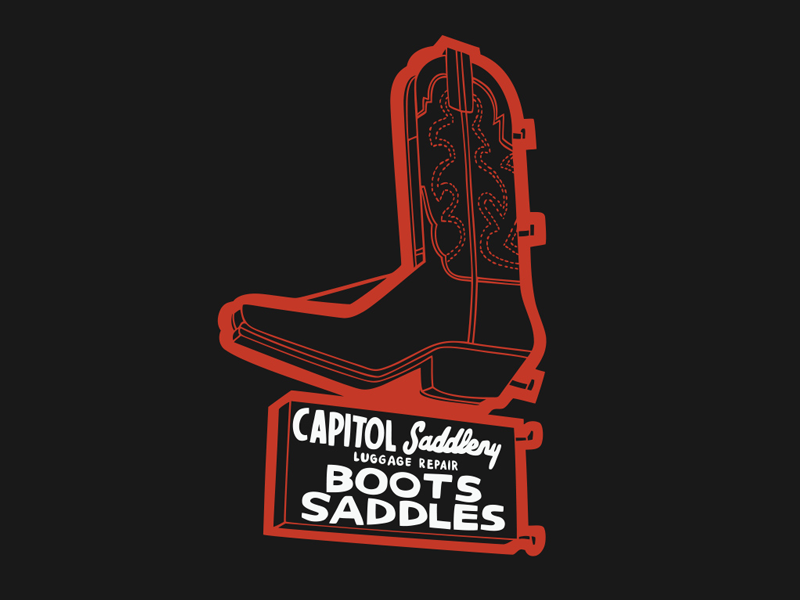 Capitol Saddlery hand-drawn illustration signs of austin boots