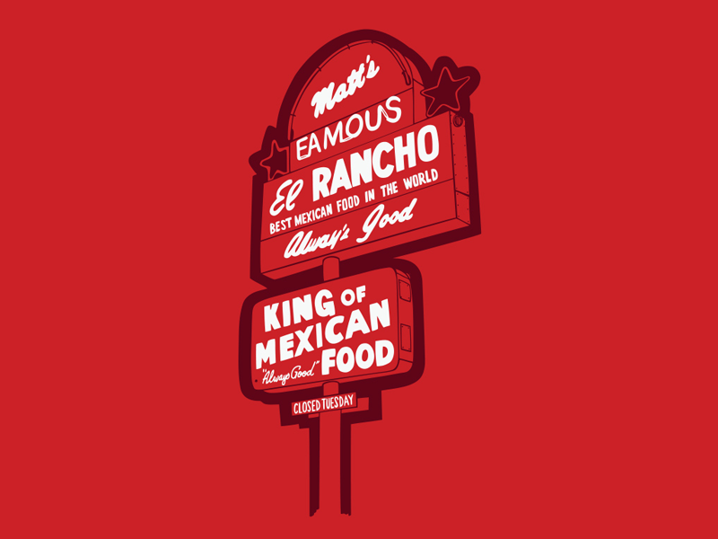 Matt's El Rancho hand-drawn illustration signs of austin