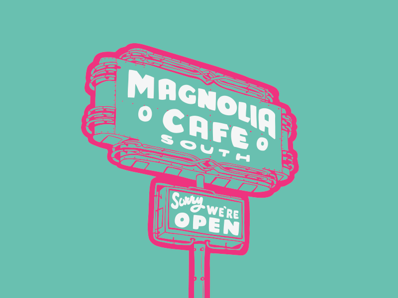 Magnolia Cafe Sign hand-drawn neon signs austin