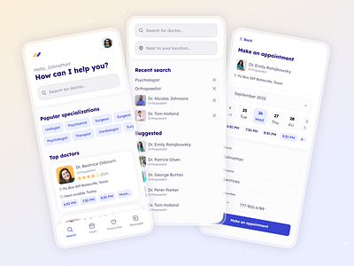 Find Specialist and Make an Appointment App design doctor healthy medical medicine medtech mobileapp ui uxui wellness