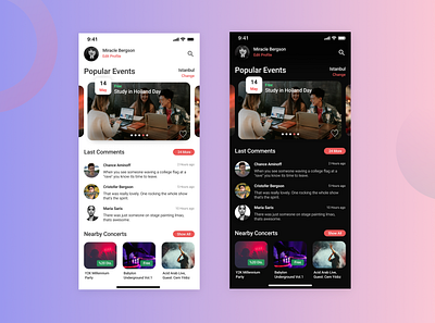 Event App Design app dark dark mode design ui ux